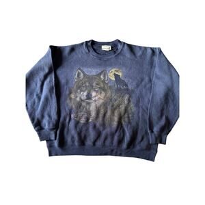 Vintage Nature Wolves FieldMaster USA Made L Navy Crewneck Sweatshirt